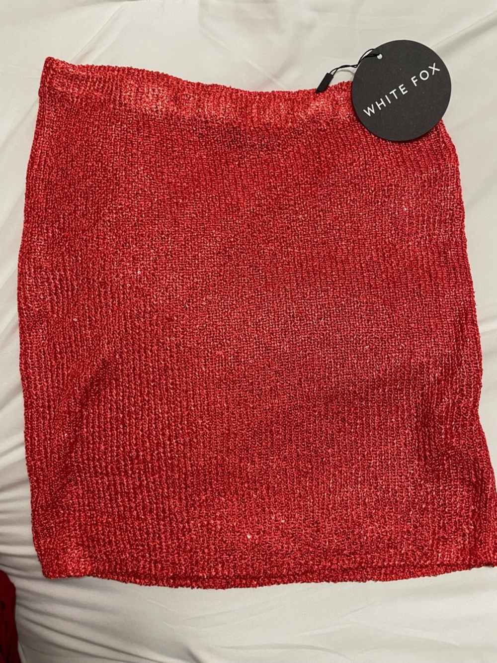 White fox Red Sequin Knit Mini Skirt